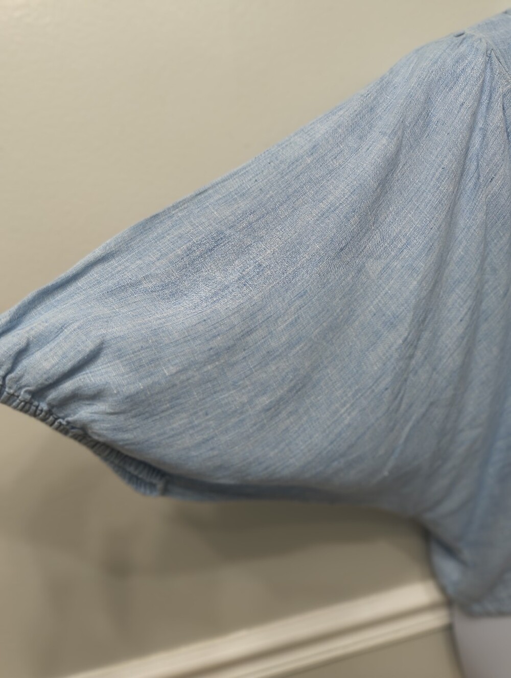 Sanctuary 100% Linen BohoTie Waist Blouse Blue Peasant Cottage Core Quiet Luxury